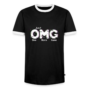 OMG One More Game Pixelated Arcade Acronym - Men's Ringer Shirt - black/white - Front - AI Model Female 172 light (172cm) & AI Model Male 178 light (178cm)