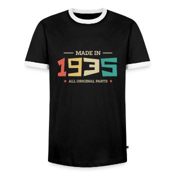 Legendary Since 1935 Original 1935 - Men's Ringer Shirt - black/white - Front - AI Model Female 172 light (172cm) & AI Model Male 178 light (178cm)