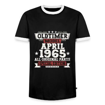 Oldtimer April 1965 58th Birthday Gift Men - Men's Ringer Shirt - black/white - Front - AI Model Female 172 light (172cm) & AI Model Male 178 light (178cm)