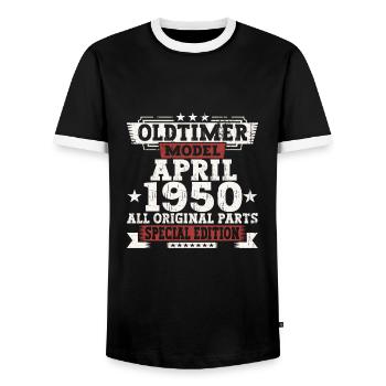 Oldtimer April 1950 Geburtstag Geschenk Herren - Männer Kontrast-T-Shirt - Schwarz/Weiß - Vorne - AI Model Female 172 light (172cm) & AI Model Male 178 light (178cm)