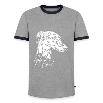 GALGO ESPANOL Portrait Greyhounds Wilsigns - T-shirt contrasté Homme - gris/marine  - Devant - AI Model Female 172 light (172cm) & AI Model Male 178 light (178cm)