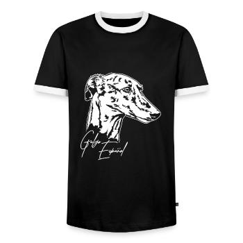 GALGO ESPANOL Portrait Greyhounds Wilsigns - Men's Ringer Shirt - black/white - Front - AI Model Female 172 light (172cm) & AI Model Male 178 light (178cm)