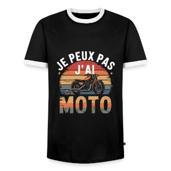 I can't I have Motorcycle - Men's Ringer Shirt - black/white - Front - AI Model Female 172 light (172cm) & AI Model Male 178 light (178cm)