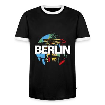 Brandenburg Gate, Berlin, Germany - Men's Ringer Shirt - black/white - Front - AI Model Female 172 light (172cm) & AI Model Male 178 light (178cm)