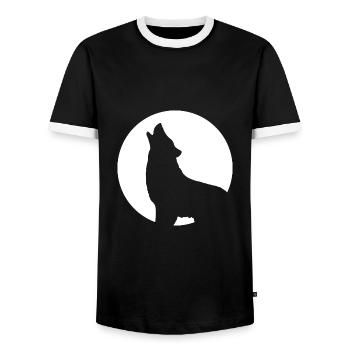 Howling wolf moon full moon night - Men's Ringer Shirt - black/white - Front - AI Model Female 172 light (172cm) & AI Model Male 178 light (178cm)