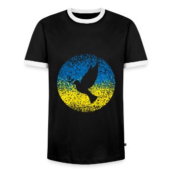Ukraine Dove of Peace - Men's Ringer Shirt - black/white - Front - AI Model Female 172 light (172cm) & AI Model Male 178 light (178cm)