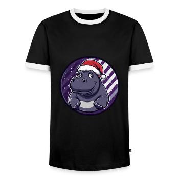 Nilpferd Weihnachten X-Mas - Männer Kontrast-T-Shirt - Schwarz/Weiß - Vorne - AI Model Female 172 light (172cm) & AI Model Male 178 light (178cm)