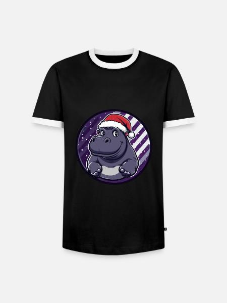 Nilpferd Weihnachten X-Mas - Männer Kontrast-T-Shirt - Schwarz/Weiß