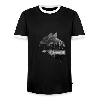 Wolf-Bear Double exposure surreal animal - Men's Ringer Shirt - black/white - Front - AI Model Female 172 light (172cm) & AI Model Male 178 light (178cm)