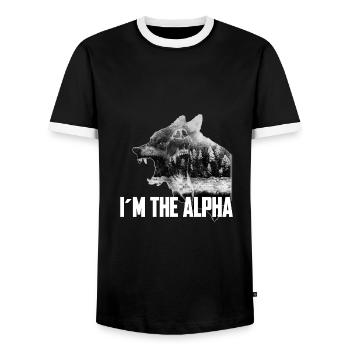 I'm the Alpha Wolf-Bear Double exposure surreal - Men's Ringer Shirt - black/white - Front - AI Model Female 172 light (172cm) & AI Model Male 178 light (178cm)