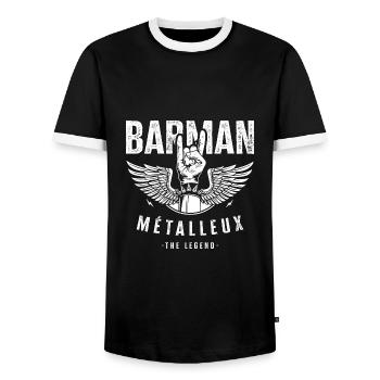 Barman métalleux cadeau drôle humour métal rock - T-shirt contrasté Homme - noir/blanc - Devant - AI Model Female 172 light (172cm) & AI Model Male 178 light (178cm)
