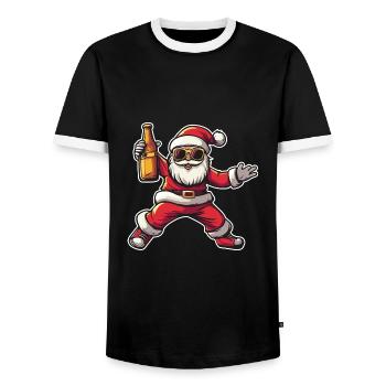 Party Santa Claus - Men's Ringer Shirt - black/white - Front - AI Model Female 172 light (172cm) & AI Model Male 178 light (178cm)