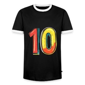 10 Zahl Bunt - Männer Kontrast-T-Shirt - Schwarz/Weiß - Vorne - AI Model Female 172 light (172cm) & AI Model Male 178 light (178cm)