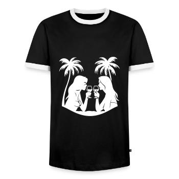 Beach Holiday Girls Team Palm Trees - Men's Ringer Shirt - black/white - Front - AI Model Female 172 light (172cm) & AI Model Male 178 light (178cm)