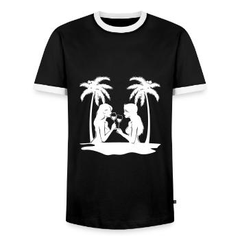 Holiday Women's Palm Trees - Men's Ringer Shirt - black/white - Front - AI Model Female 172 light (172cm) & AI Model Male 178 light (178cm)