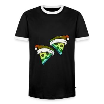 Pizza Christmas Comic Funny - Men's Ringer Shirt - black/white - Front - AI Model Female 172 light (172cm) & AI Model Male 178 light (178cm)