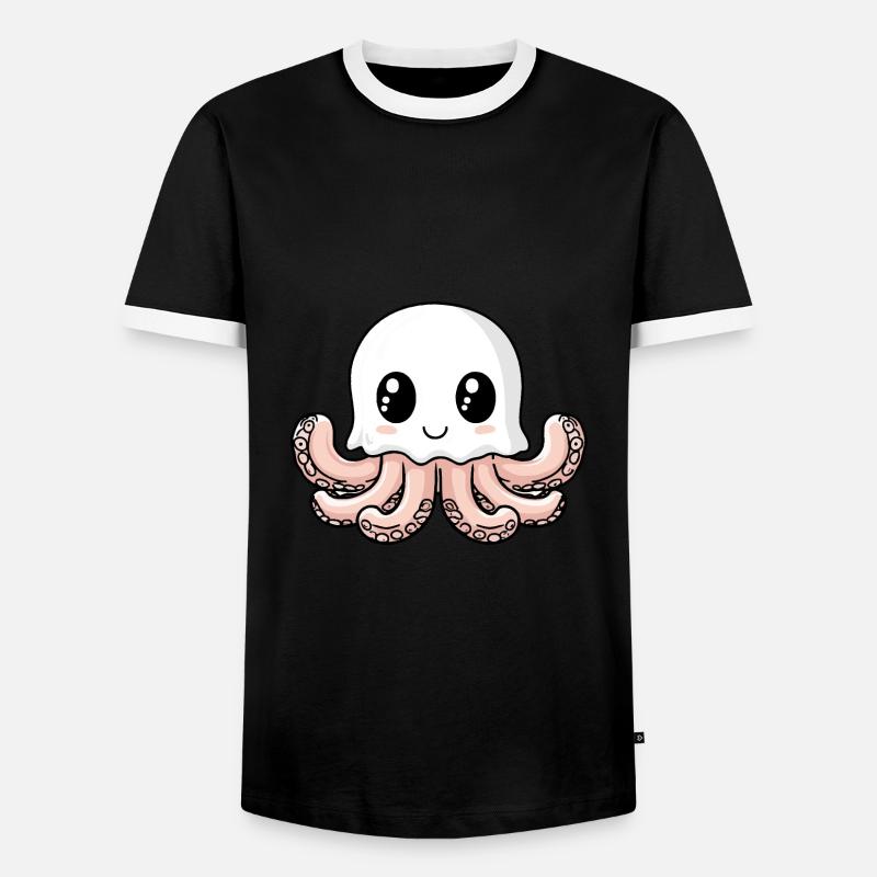 Octopus Halloween Comic Ghost - Men's Ringer Shirt - black/white