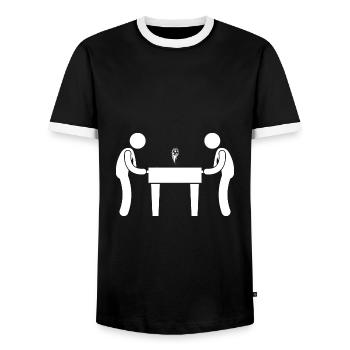 Soccer Table Football Foosball Fun Goal Fan - Men's Ringer Shirt - black/white - Front - AI Model Female 172 light (172cm) & AI Model Male 178 light (178cm)