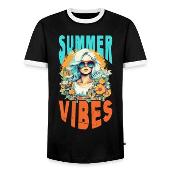 Lunettes de soleil Summer Femme Fleurs Sun Vintage - T-shirt contrasté Homme - noir/blanc - Devant - AI Model Female 172 light (172cm) & AI Model Male 178 light (178cm)