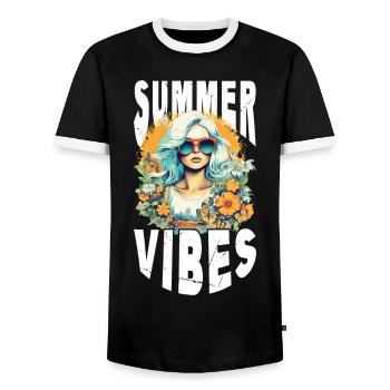 Lunettes de soleil Summer Femme Fleurs Sun Vintage - T-shirt contrasté Homme - noir/blanc - Devant - AI Model Female 172 light (172cm) & AI Model Male 178 light (178cm)
