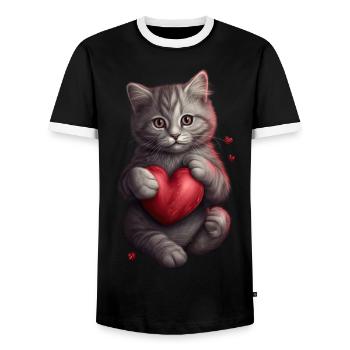 Chat mignon avec cœur pour les amoureux des chats aiment bébé - T-shirt contrasté Homme - noir/blanc - Devant - AI Model Female 172 light (172cm) & AI Model Male 178 light (178cm)