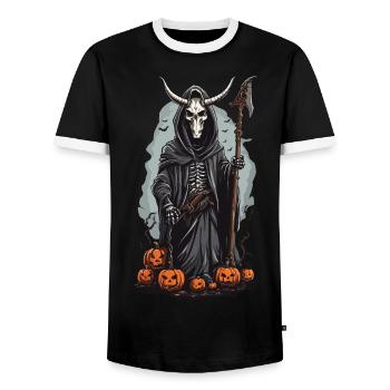 Grim Reaper Halloween Demonic Druid Design - Men's Ringer Shirt - black/white - Front - AI Model Female 172 light (172cm) & AI Model Male 178 light (178cm)