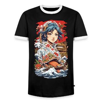 Anime Sushi Aesthetics: Manga Master - T-shirt contrasté Homme - noir/blanc - Devant - AI Model Female 172 light (172cm) & AI Model Male 178 light (178cm)