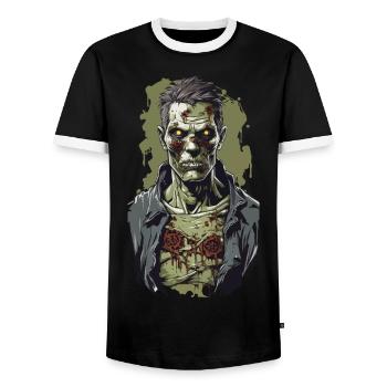 Zombie Night on Halloween Horror Illustration - Men's Ringer Shirt - black/white - Front - AI Model Female 172 light (172cm) & AI Model Male 178 light (178cm)