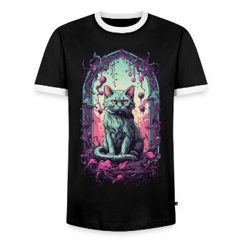 Gothic Halloween Cats Underworld Monster Design - Men's Ringer Shirt - black/white - Front - AI Model Female 172 light (172cm) & AI Model Male 178 light (178cm)