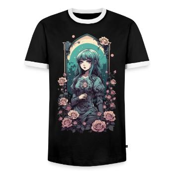 Gothique Anime Kawaii Fille avec Roses Design - T-shirt contrasté Homme - noir/blanc - Devant - AI Model Female 172 light (172cm) & AI Model Male 178 light (178cm)
