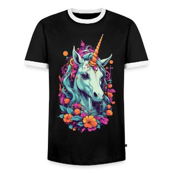 Magical Unicorn in Pastel Rainbow Colors - Men's Ringer Shirt - black/white - Front - AI Model Female 172 light (172cm) & AI Model Male 178 light (178cm)