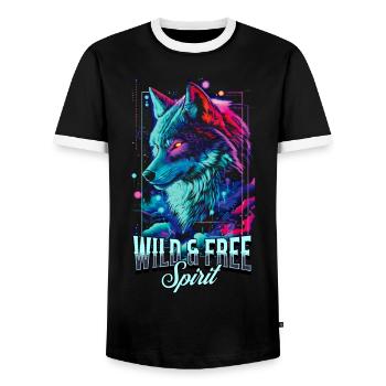 Loup Tête de Loup Predator Wilderness Neon Art Coloré - T-shirt contrasté Homme - noir/blanc - Devant - AI Model Female 172 light (172cm) & AI Model Male 178 light (178cm)