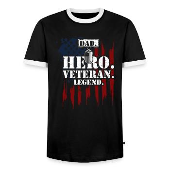 Dad. Hero. Veteran. Laying. - Men's Ringer Shirt - black/white - Front - AI Model Female 172 light (172cm) & AI Model Male 178 light (178cm)
