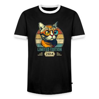 Génial depuis 2014 Cadeau d’anniversaire de chat - T-shirt contrasté Homme - noir/blanc - Devant - AI Model Female 172 light (172cm) & AI Model Male 178 light (178cm)