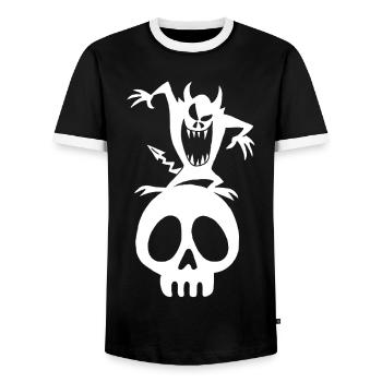 Démon blanc sur un crâne - T-shirt contrasté Homme - noir/blanc - Devant - AI Model Female 172 light (172cm) & AI Model Male 178 light (178cm)