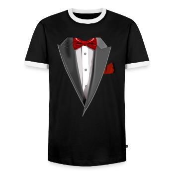Tuxedo Tie Designs Tux red - Männer Kontrast-T-Shirt - Schwarz/Weiß - Vorne - AI Model Female 172 light (172cm) & AI Model Male 178 light (178cm)