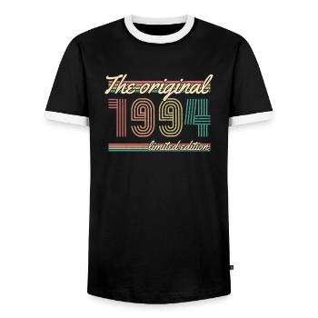 1994 ST The original limited edition - Men's Ringer Shirt - black/white - Front - AI Model Female 172 light (172cm) & AI Model Male 178 light (178cm)