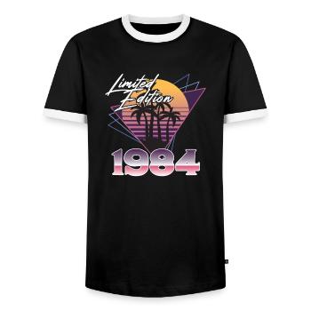 1984 SW Dreiecke limitierte Auflage - 1984 Geburtstag - Männer Kontrast-T-Shirt - Schwarz/Weiß - Vorne - AI Model Female 172 light (172cm) & AI Model Male 178 light (178cm)