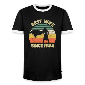 Best wife since 1984 - 1984 Birthday gift - Men's Ringer Shirt - black/white - Front - AI Model Female 172 light (172cm) & AI Model Male 178 light (178cm)