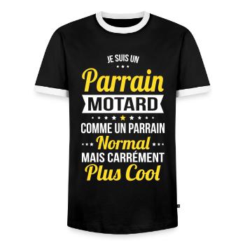 Parrain motard comme un parrain normal plus cool - T-shirt contrasté Homme - noir/blanc - Devant - AI Model Female 172 light (172cm) & AI Model Male 178 light (178cm)