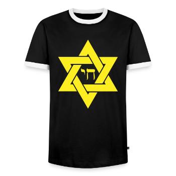 Gift saying Jewish Hanukkah - Men's Ringer Shirt - black/white - Front - AI Model Female 172 light (172cm) & AI Model Male 178 light (178cm)