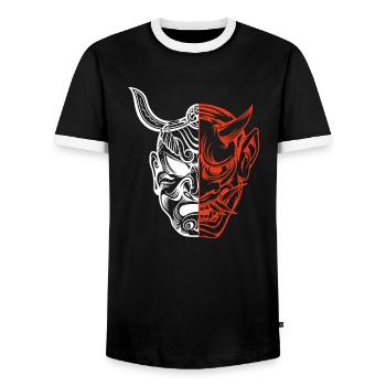 Demon Mask Hannya Hannyamask Japan Oni - Men's Ringer Shirt - black/white - Front - AI Model Female 172 light (172cm) & AI Model Male 178 light (178cm)