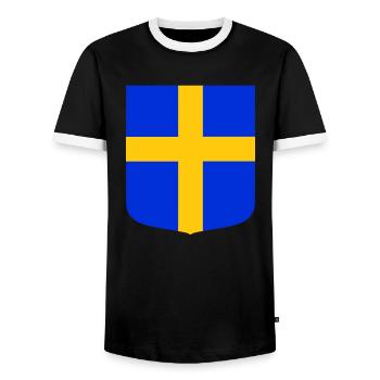 Shield flag Sweden - Men's Ringer Shirt - black/white - Front - AI Model Female 172 light (172cm) & AI Model Male 178 light (178cm)