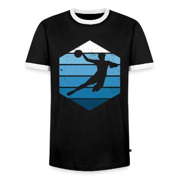 Handball Kinder Retro Handballspieler Herren Fraue - Männer Kontrast-T-Shirt - Schwarz/Weiß - Vorne - AI Model Female 172 light (172cm) & AI Model Male 178 light (178cm)