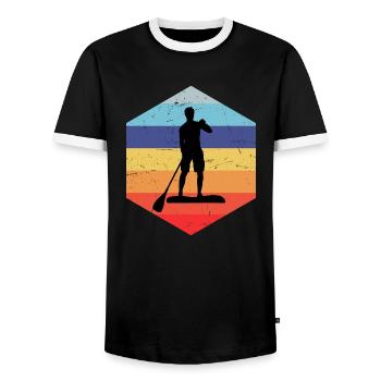 Sup Standup Paddeln Stand Up Paddel Jungen Herren - Männer Kontrast-T-Shirt - Schwarz/Weiß - Vorne - AI Model Female 172 light (172cm) & AI Model Male 178 light (178cm)