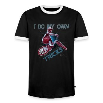 Cool BMX eigene BMX Tricks und Stunts - Männer Kontrast-T-Shirt - Schwarz/Weiß - Vorne - AI Model Female 172 light (172cm) & AI Model Male 178 light (178cm)