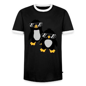 Pinguine Crew 2 Freunde - Männer Kontrast-T-Shirt - Schwarz/Weiß - Vorne - AI Model Female 172 light (172cm) & AI Model Male 178 light (178cm)