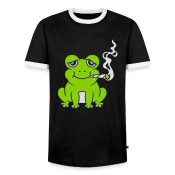 Weed Joint Frosch bekifft - Männer Kontrast-T-Shirt - Schwarz/Weiß - Vorne - AI Model Female 172 light (172cm) & AI Model Male 178 light (178cm)