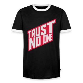 trust no one quote - Men's Ringer Shirt - black/white - Front - AI Model Female 172 light (172cm) & AI Model Male 178 light (178cm)