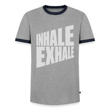 Inspirez expirez Yoga citation - T-shirt contrasté Homme - gris/marine  - Devant - AI Model Female 172 light (172cm) & AI Model Male 178 light (178cm)